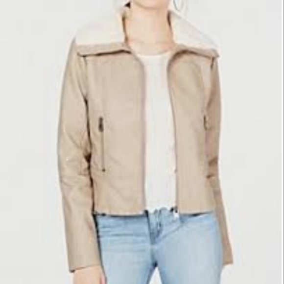 NWT Coffeeshop Taupe Faux Leather Moto Jacket - Picture 1 of 5